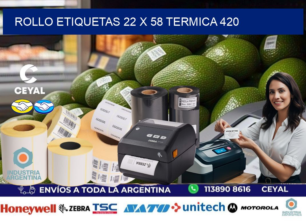 Rollo etiquetas 22 x 58 termica 420