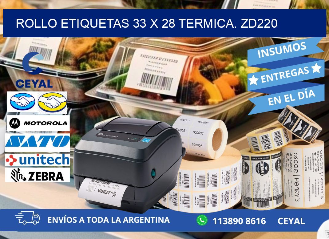 Rollo etiquetas 33 x 28 termica. zd220
