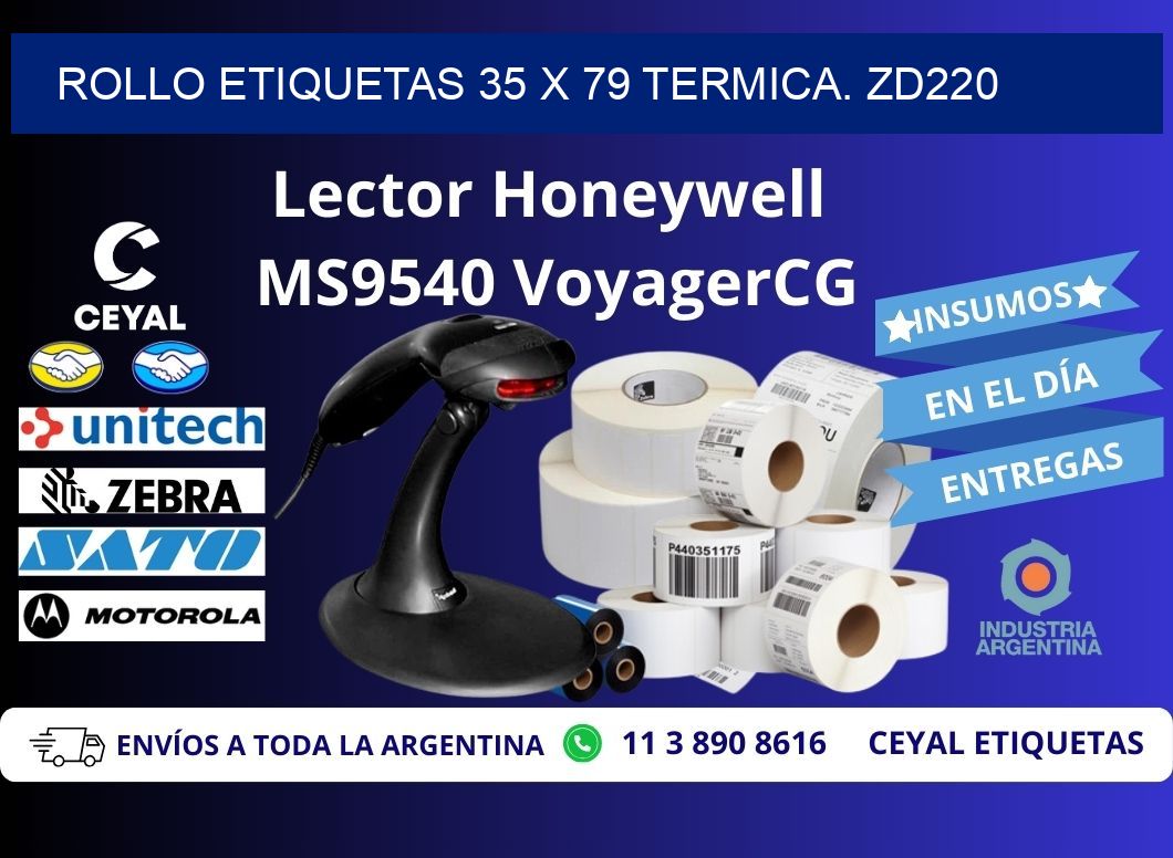 Rollo etiquetas 35 x 79 termica. zd220