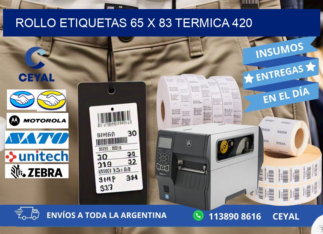 Rollo etiquetas 65 x 83 termica 420