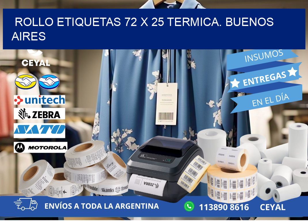 Rollo etiquetas 72 x 25 termica. Buenos Aires