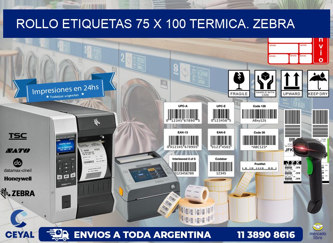 Rollo etiquetas 75 x 100 termica. zebra