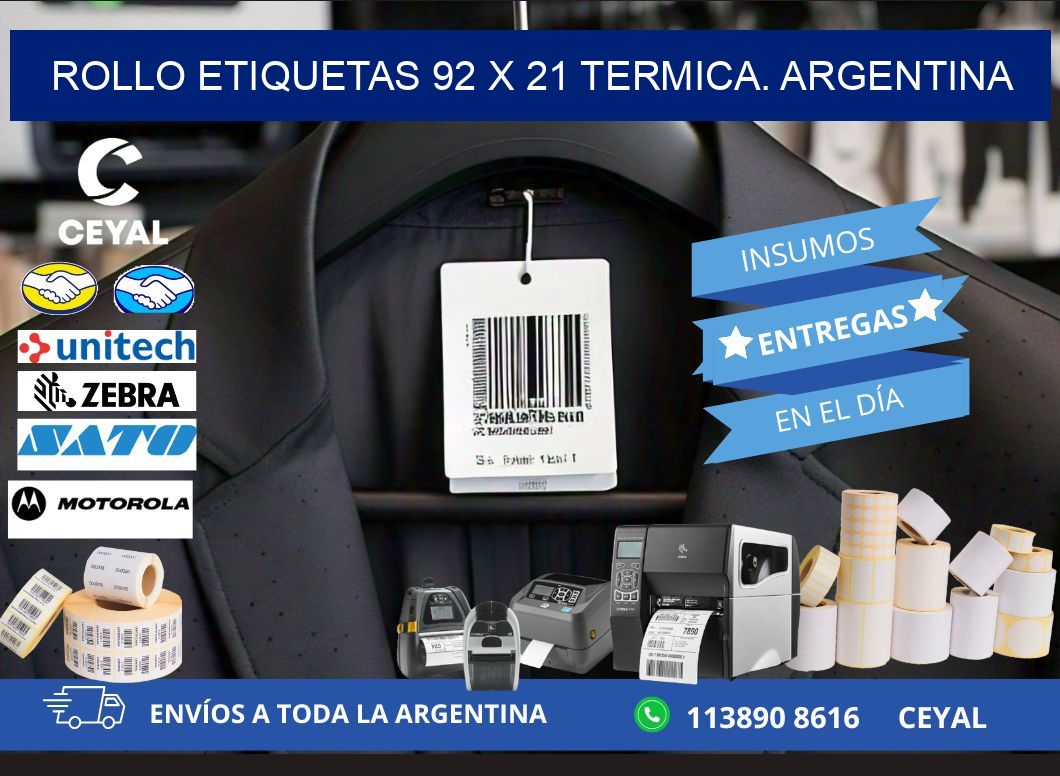 Rollo etiquetas 92 x 21 termica. Argentina