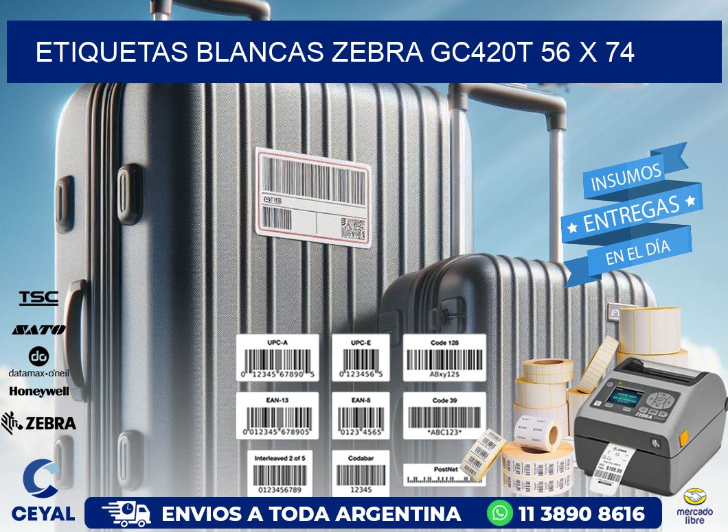 ETIQUETAS BLANCAS ZEBRA GC420T 56 x 74