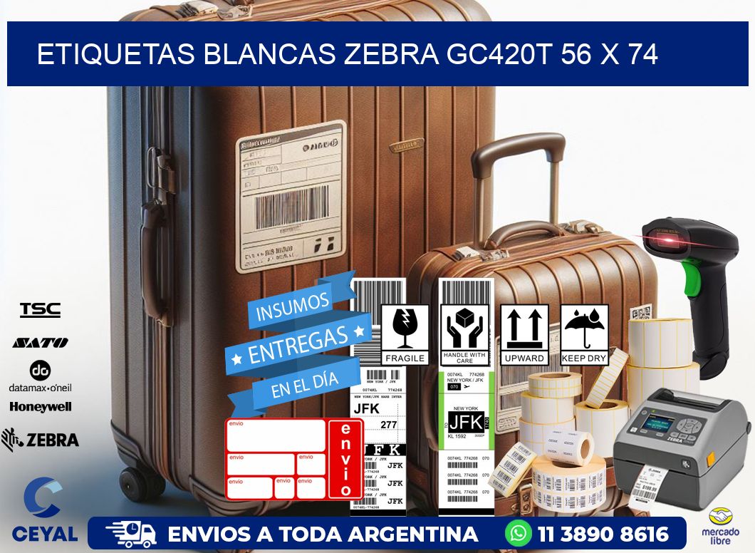 ETIQUETAS BLANCAS ZEBRA GC420T 56 x 74