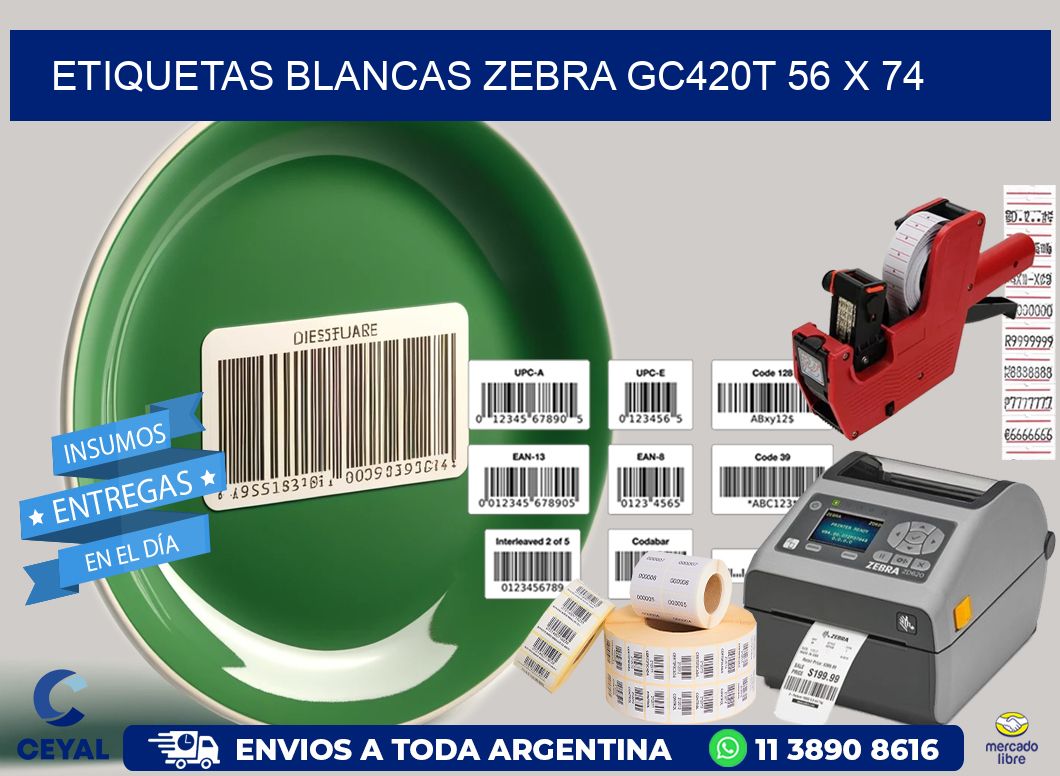 ETIQUETAS BLANCAS ZEBRA GC420T 56 x 74