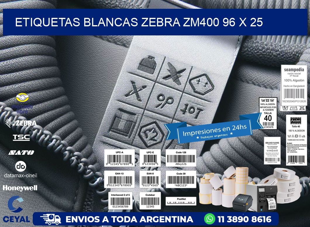 ETIQUETAS BLANCAS ZEBRA ZM400 96 x 25