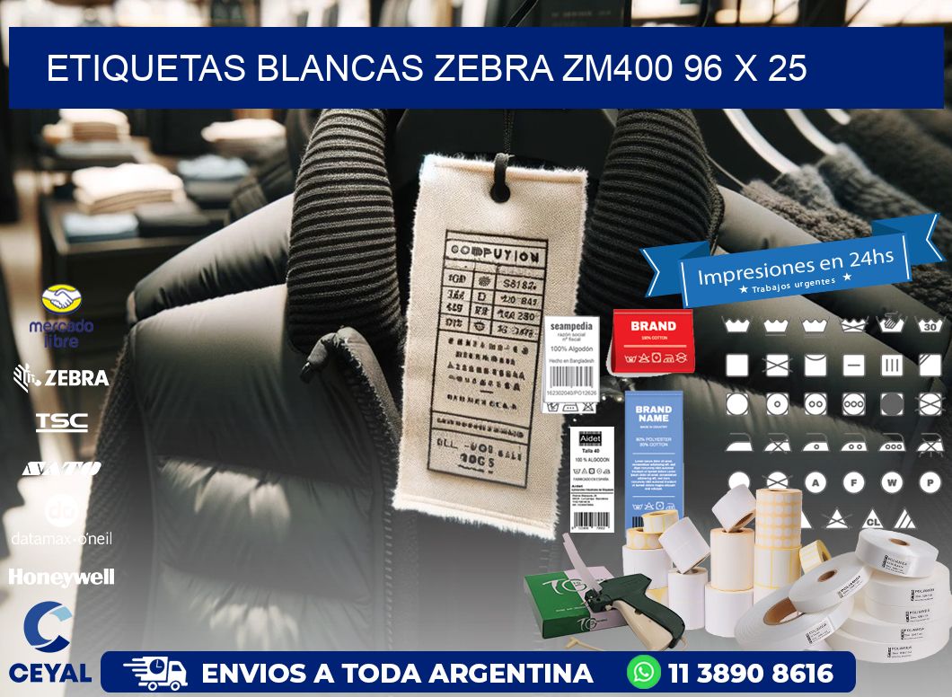 ETIQUETAS BLANCAS ZEBRA ZM400 96 x 25