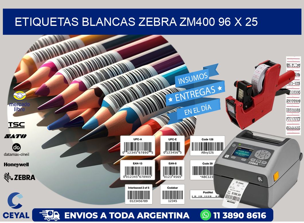 ETIQUETAS BLANCAS ZEBRA ZM400 96 x 25