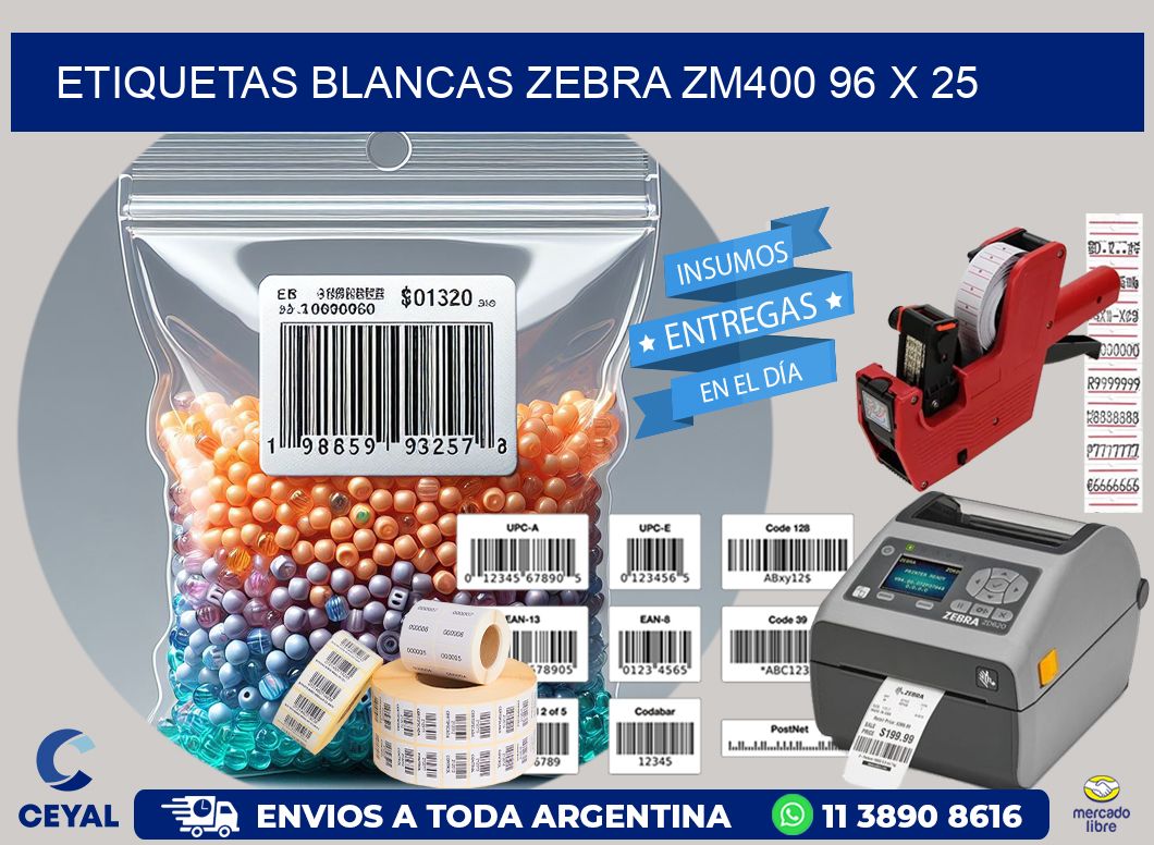 ETIQUETAS BLANCAS ZEBRA ZM400 96 x 25
