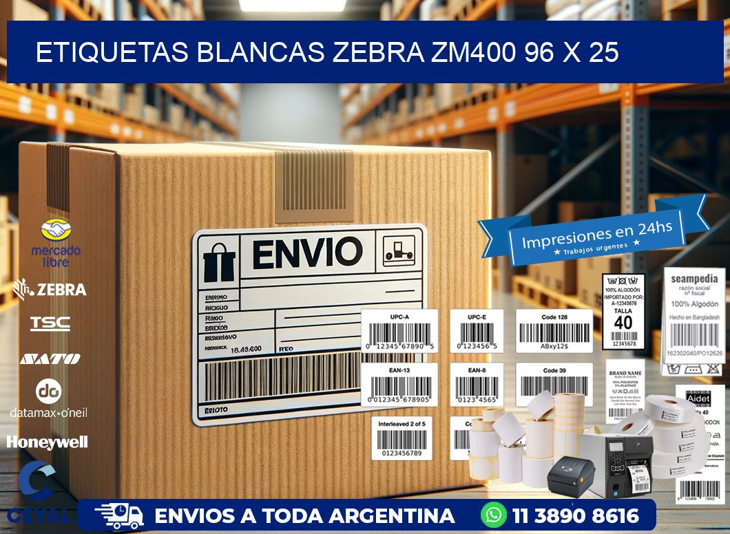 ETIQUETAS BLANCAS ZEBRA ZM400 96 x 25