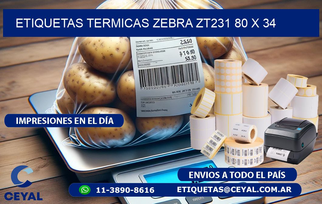 ETIQUETAS TERMICAS ZEBRA ZT231 80 x 34