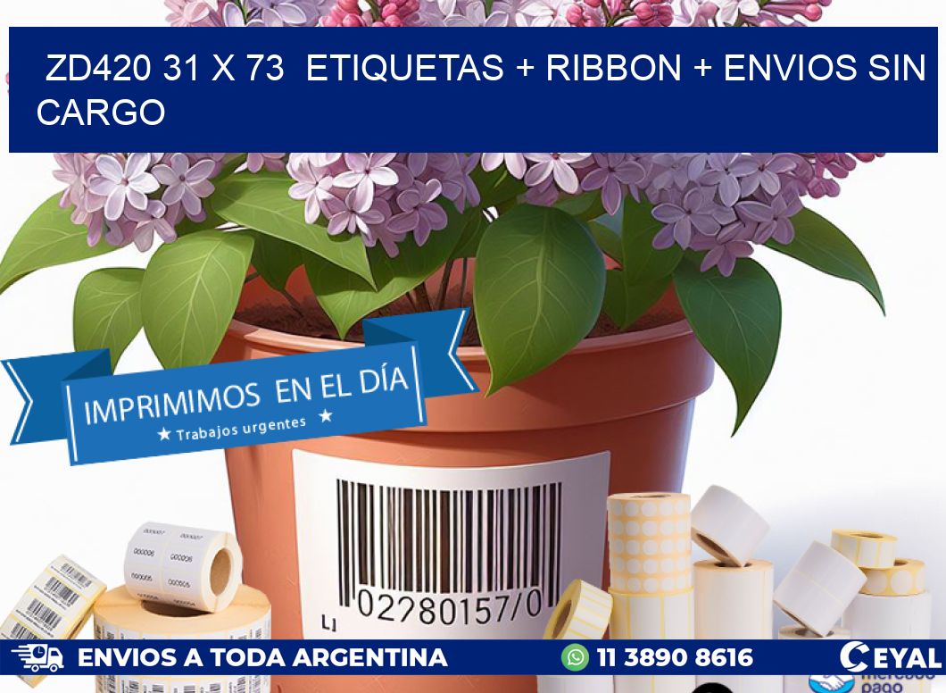 ZD420 31 x 73  etiquetas + ribbon + envios sin cargo