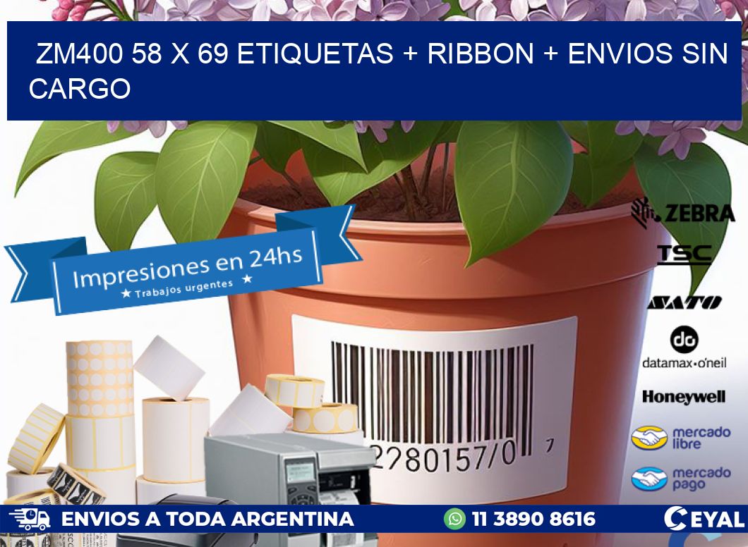 ZM400 58 x 69 etiquetas + ribbon + envios sin cargo