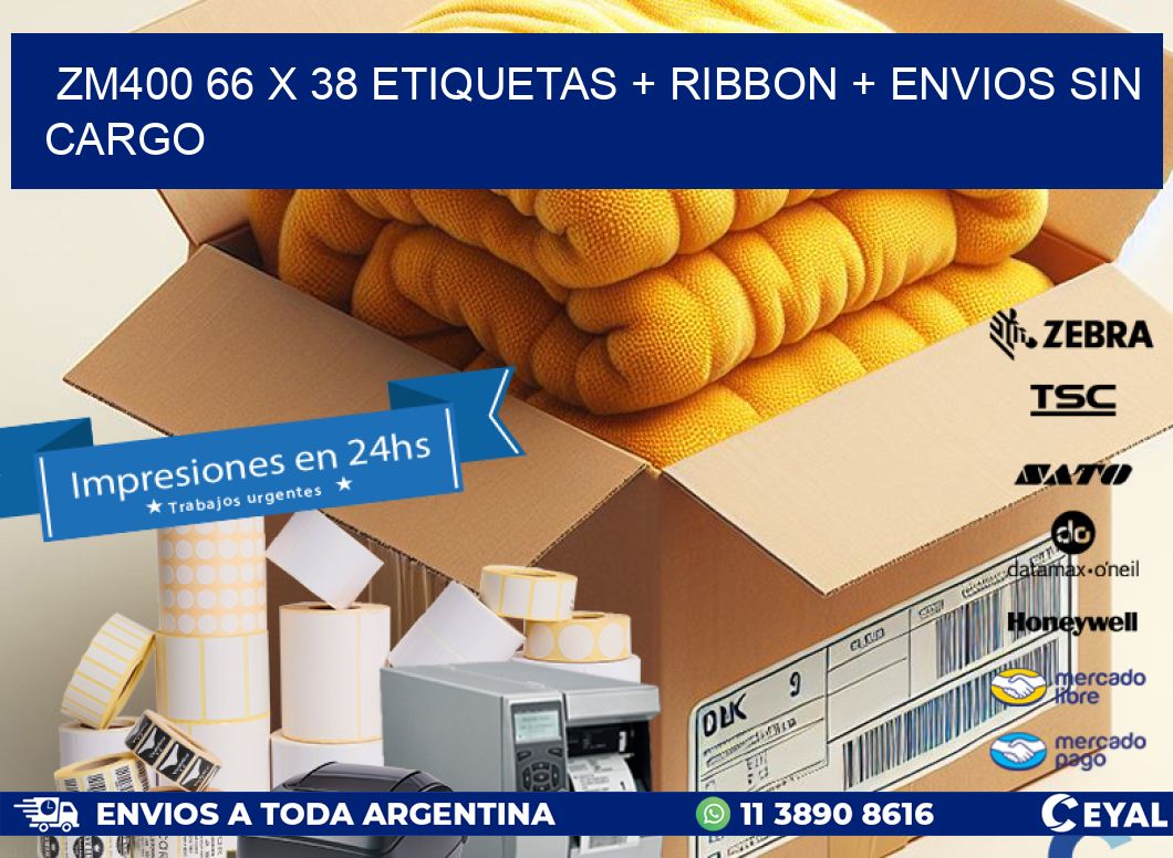 ZM400 66 x 38 etiquetas + ribbon + envios sin cargo