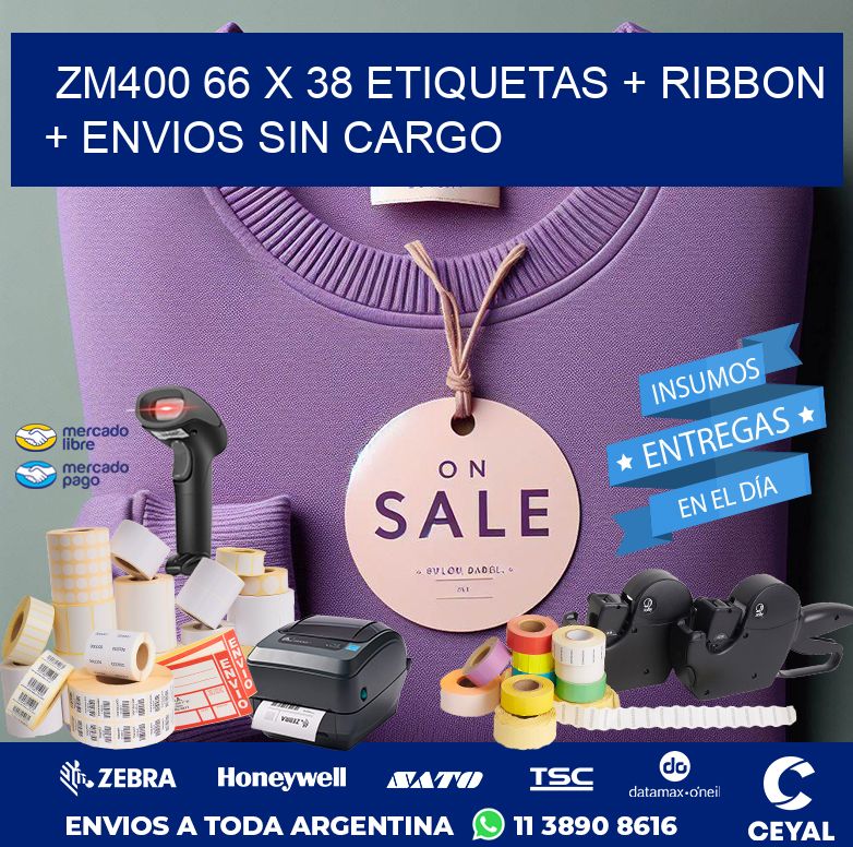 ZM400 66 x 38 etiquetas + ribbon + envios sin cargo