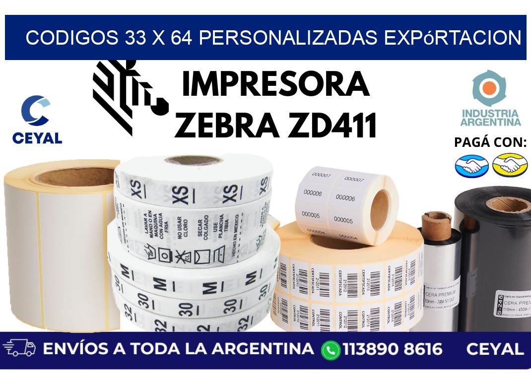 codigos 33 x 64 personalizadas expórtacion