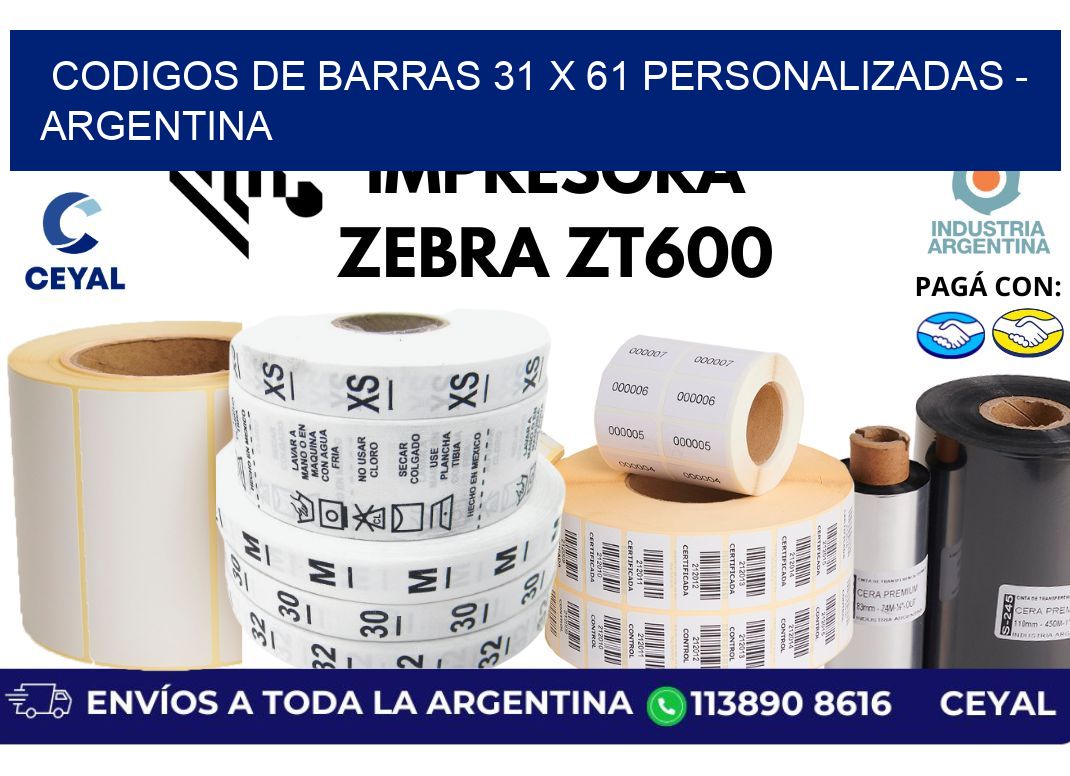 codigos de barras 31 x 61 personalizadas - Argentina
