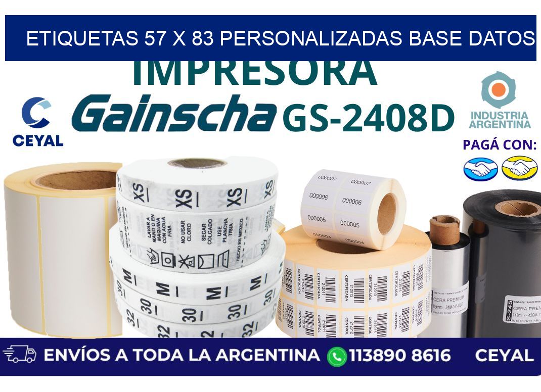 etiquetas 57 x 83 personalizadas base datos