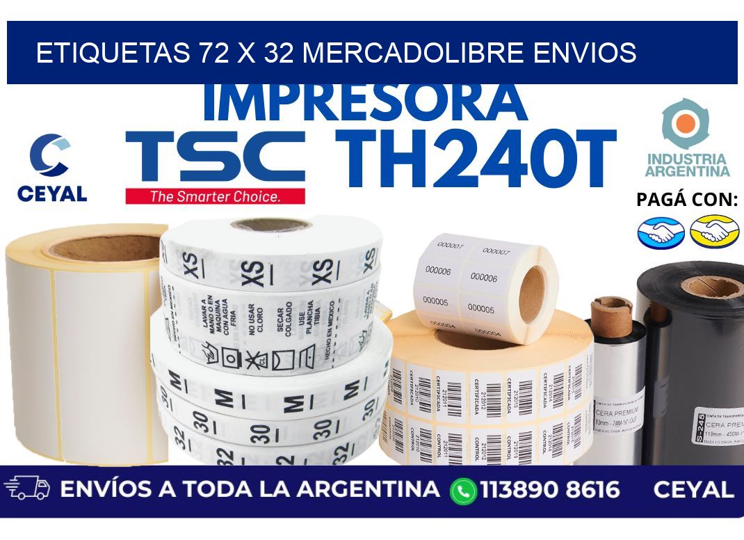 etiquetas 72 x 32 mercadolibre envios