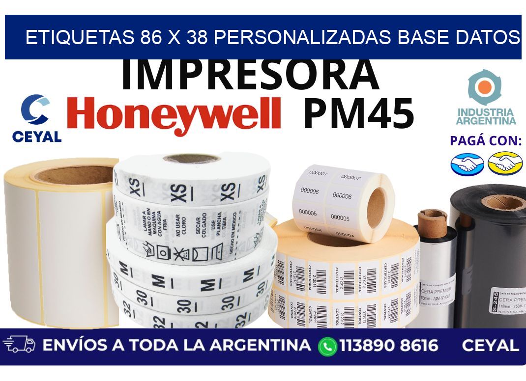 etiquetas 86 x 38 personalizadas base datos