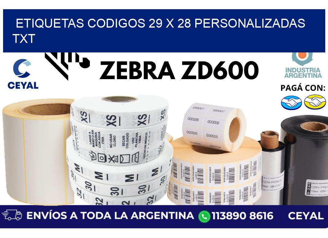 etiquetas codigos 29 x 28 personalizadas txt