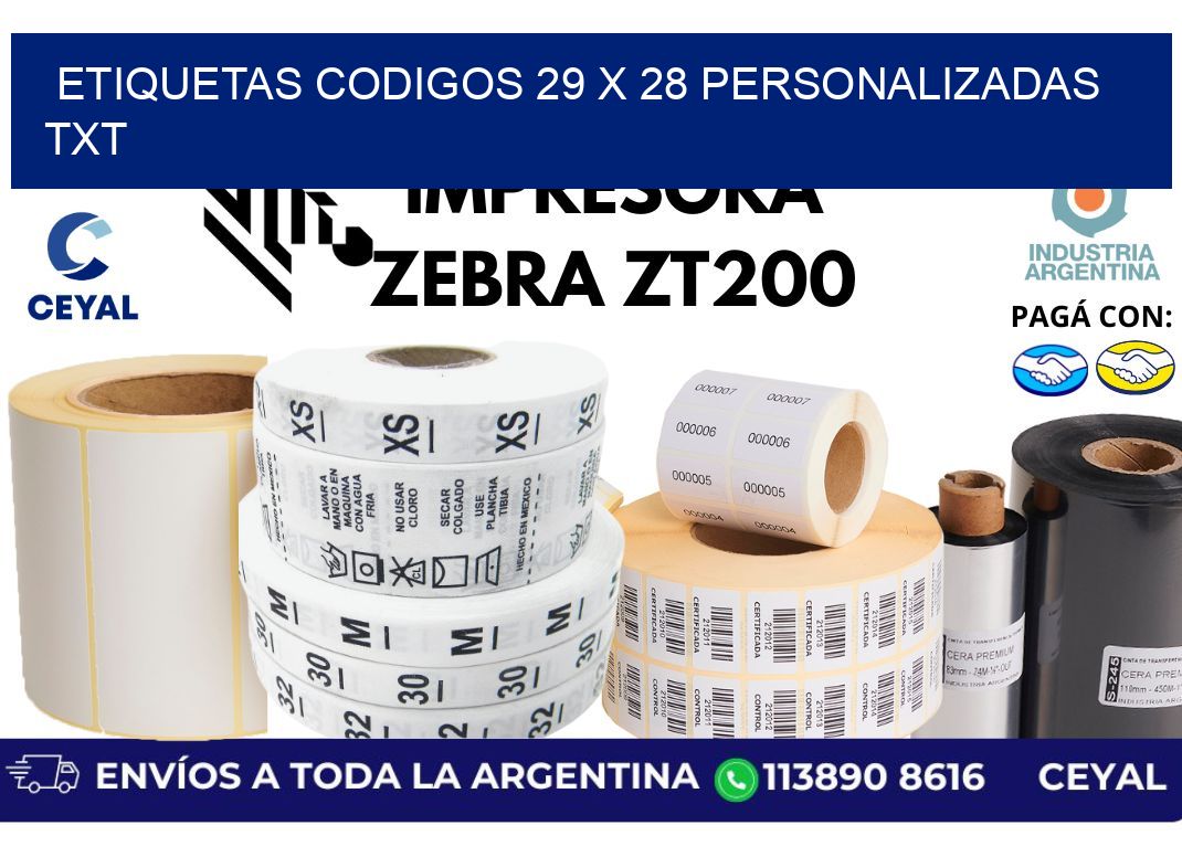 etiquetas codigos 29 x 28 personalizadas txt