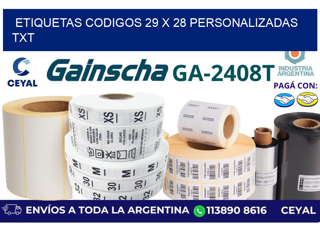 etiquetas codigos 29 x 28 personalizadas txt