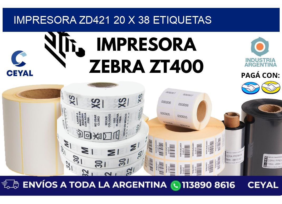 impresora zd421 20 x 38 etiquetas