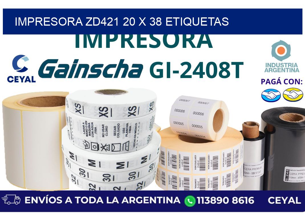 impresora zd421 20 x 38 etiquetas