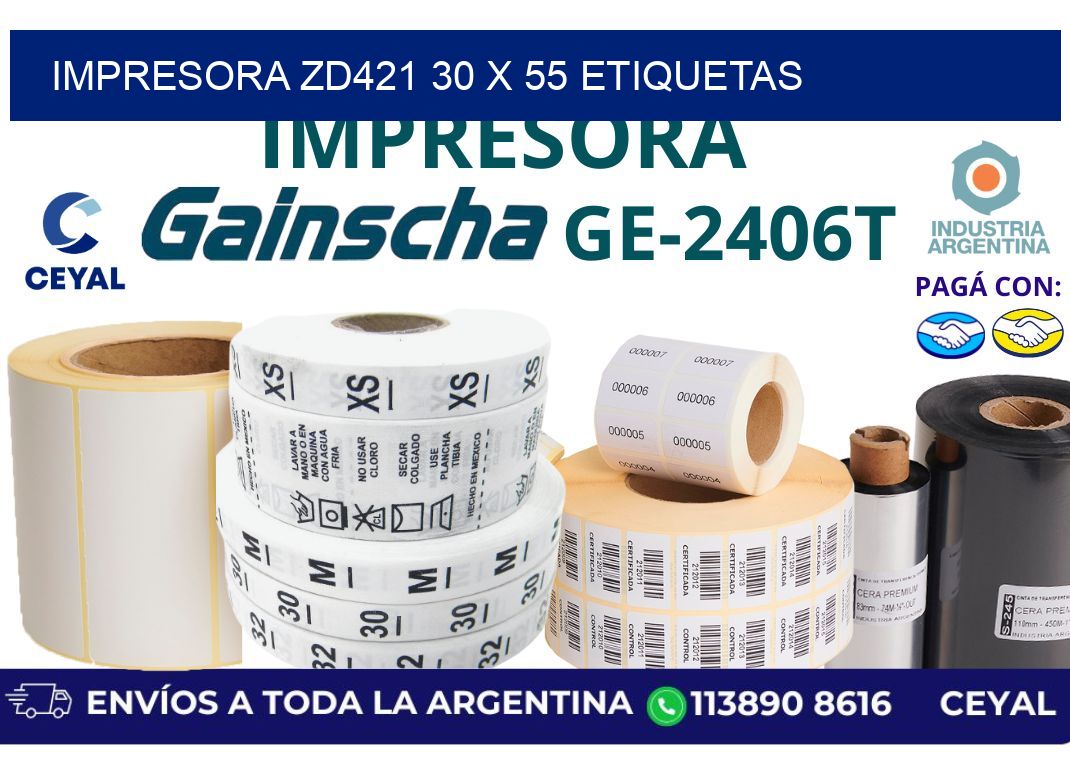 impresora zd421 30 x 55 etiquetas