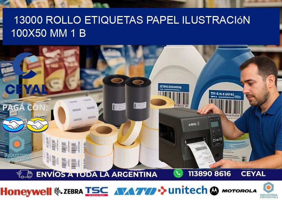 13000 Rollo Etiquetas Papel Ilustración 100x50 Mm 1 B