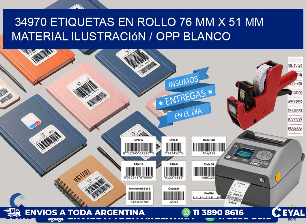 34970 Etiquetas en rollo 76 mm x 51 mm material Ilustración / OPP Blanco