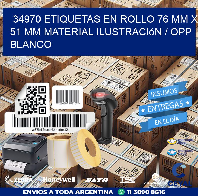 34970 Etiquetas en rollo 76 mm x 51 mm material Ilustración / OPP Blanco