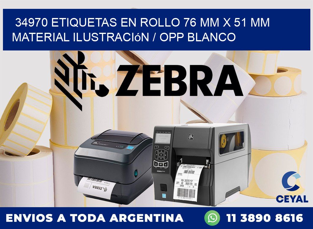 34970 Etiquetas en rollo 76 mm x 51 mm material Ilustración / OPP Blanco