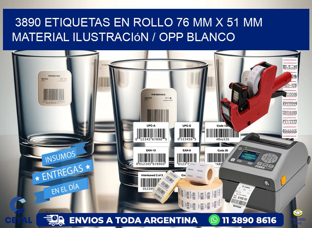 3890 Etiquetas en rollo 76 mm x 51 mm material Ilustración / OPP Blanco