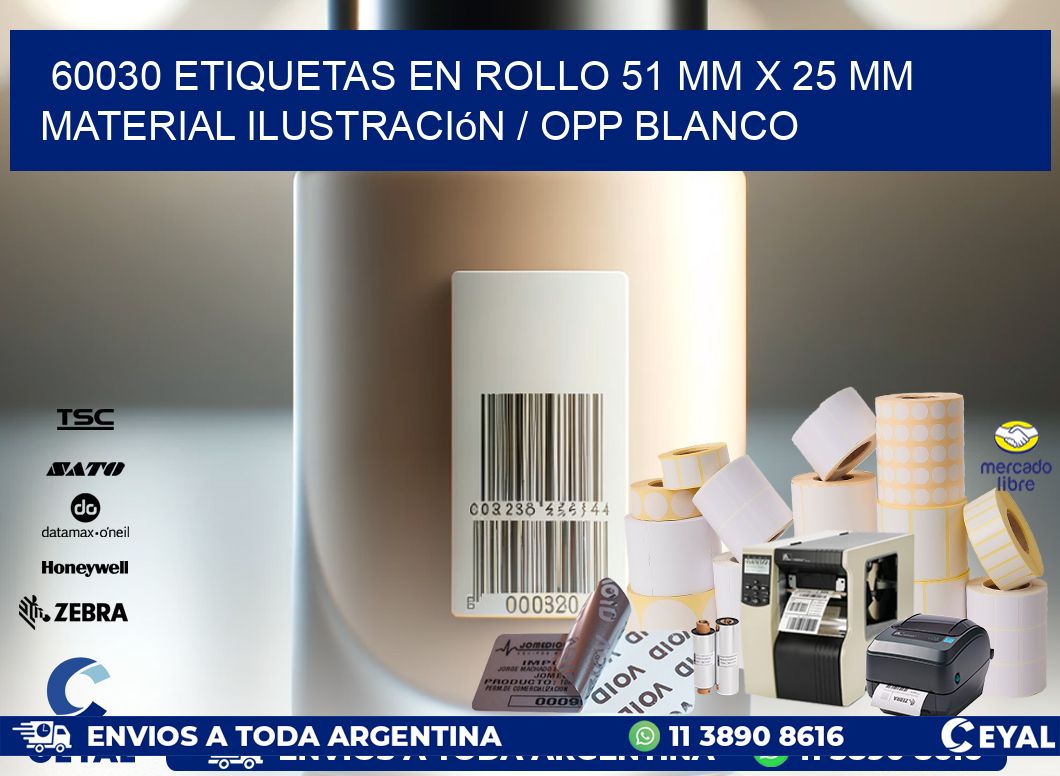60030 Etiquetas en rollo 51 mm x 25 mm material Ilustración / OPP Blanco