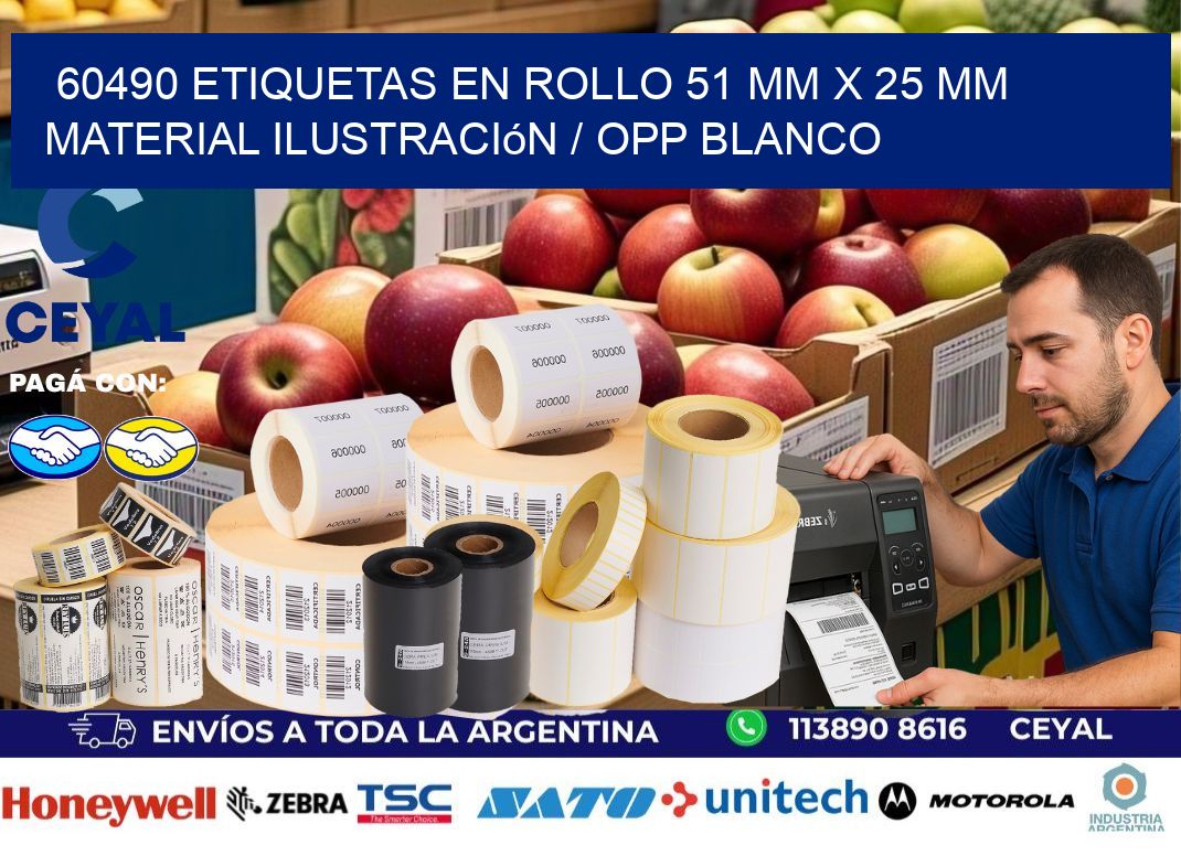 60490 Etiquetas en rollo 51 mm x 25 mm material Ilustración / OPP Blanco