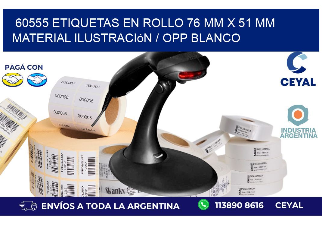 60555 Etiquetas en rollo 76 mm x 51 mm material Ilustración / OPP Blanco