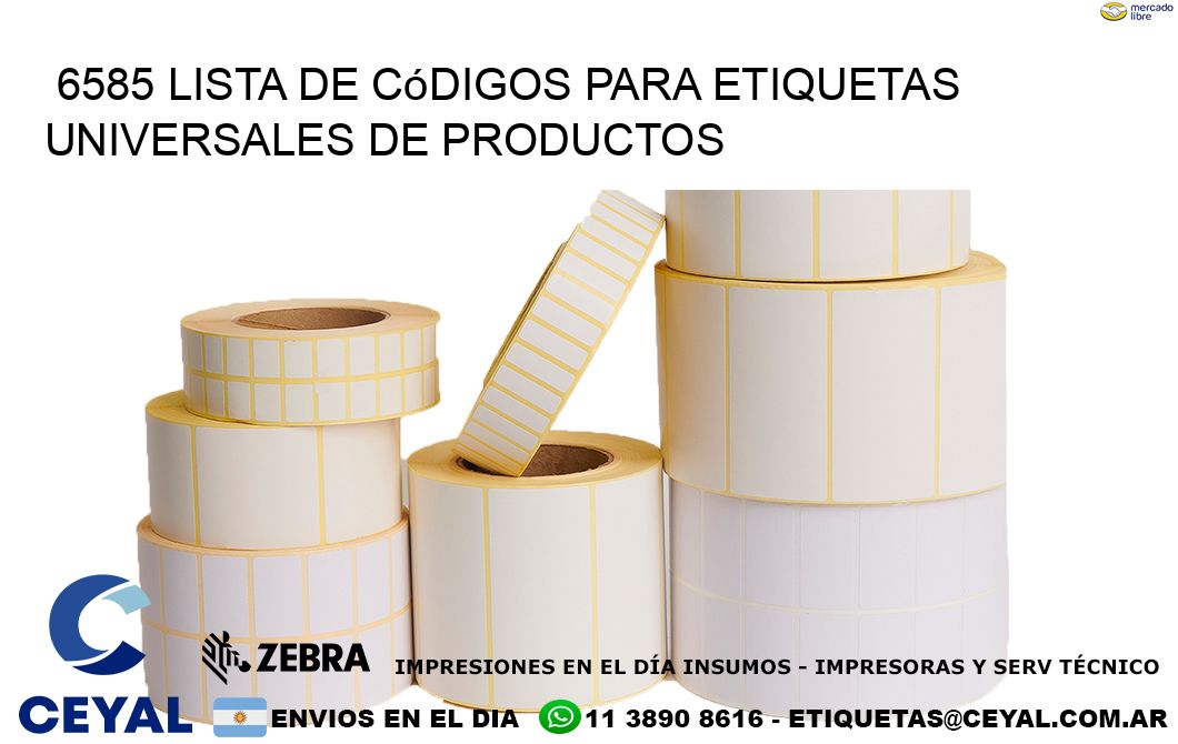 6585 Lista de códigos para etiquetas universales de productos
