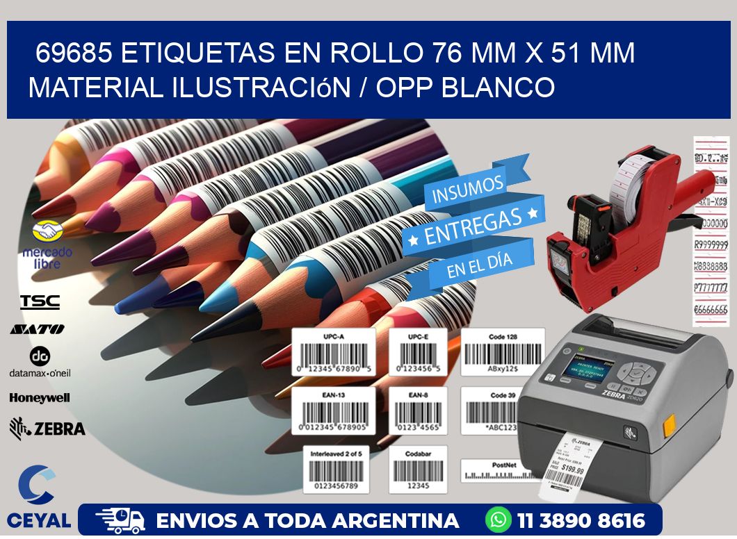 69685 Etiquetas en rollo 76 mm x 51 mm material Ilustración / OPP Blanco