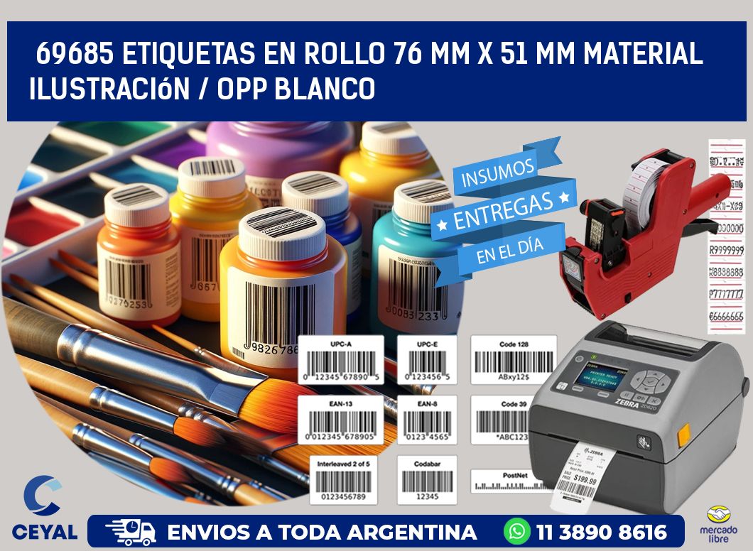 69685 Etiquetas en rollo 76 mm x 51 mm material Ilustración / OPP Blanco