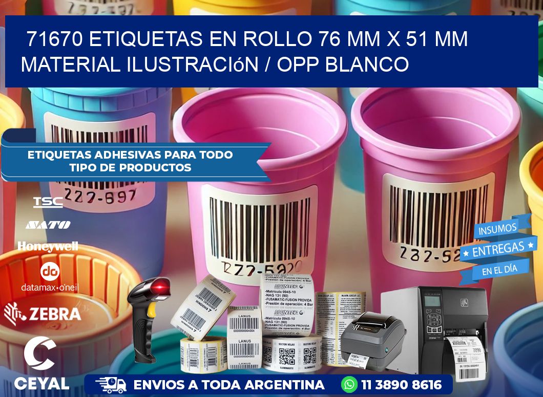 71670 Etiquetas en rollo 76 mm x 51 mm material Ilustración / OPP Blanco