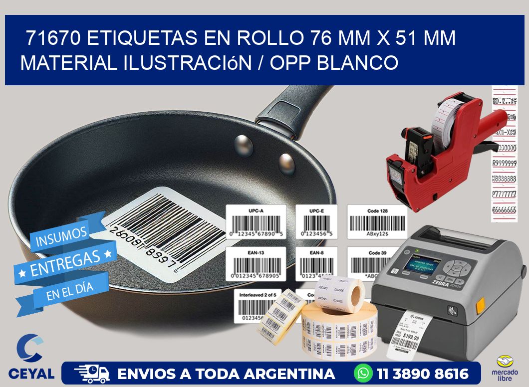 71670 Etiquetas en rollo 76 mm x 51 mm material Ilustración / OPP Blanco