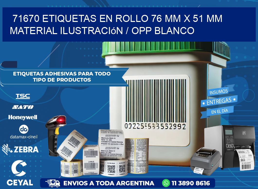 71670 Etiquetas en rollo 76 mm x 51 mm material Ilustración / OPP Blanco