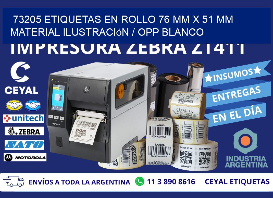 73205 Etiquetas en rollo 76 mm x 51 mm material Ilustración / OPP Blanco
