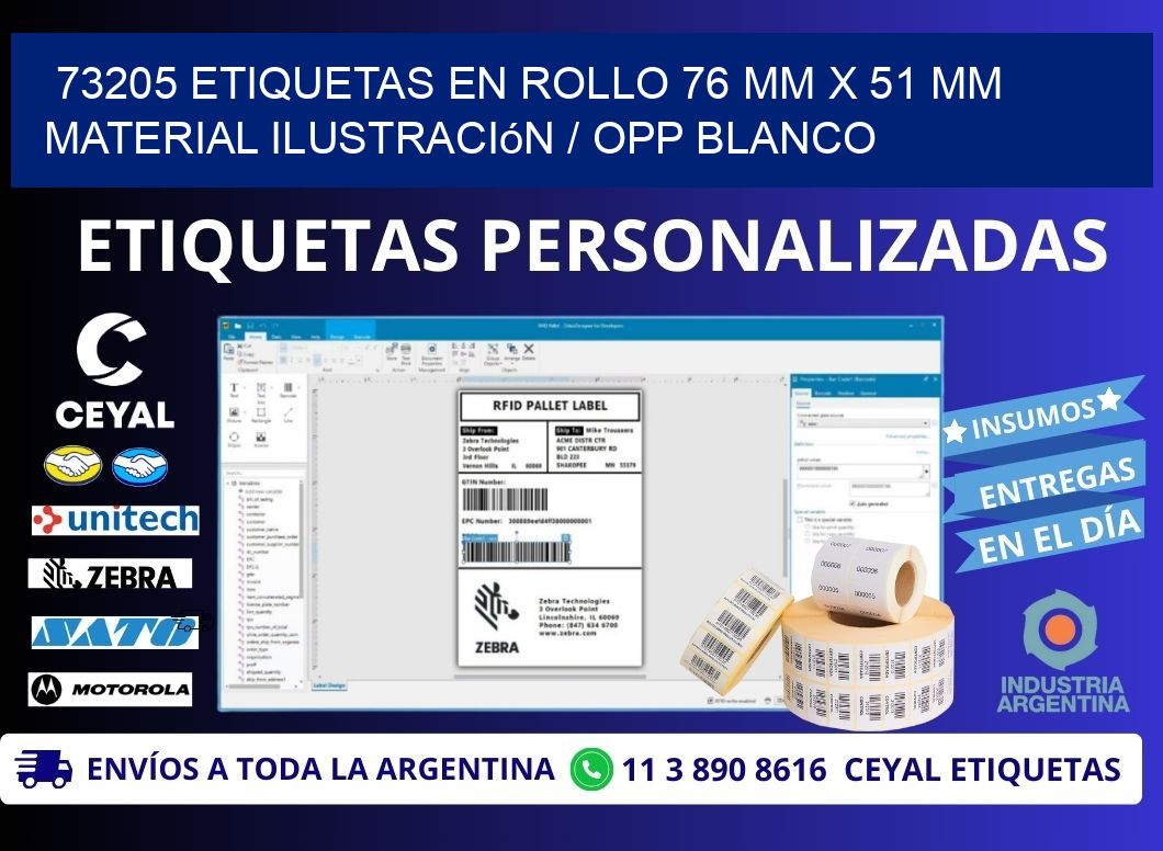 73205 Etiquetas en rollo 76 mm x 51 mm material Ilustración / OPP Blanco