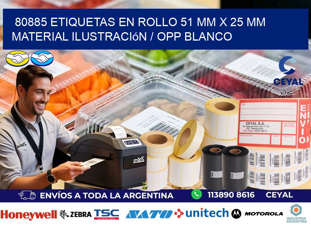 80885 Etiquetas en rollo 51 mm x 25 mm material Ilustración / OPP Blanco