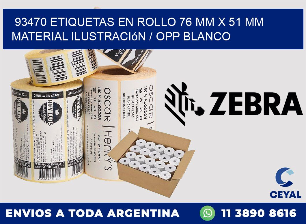 93470 Etiquetas en rollo 76 mm x 51 mm material Ilustración / OPP Blanco