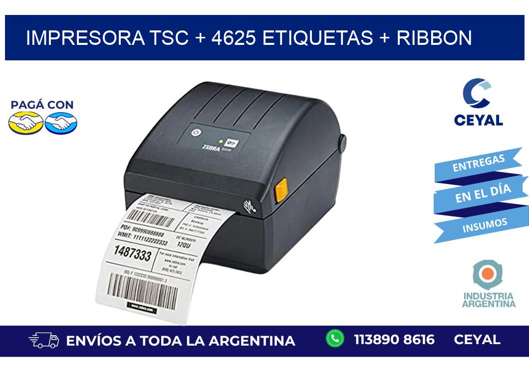 impresora TSC + 4625 etiquetas + ribbon